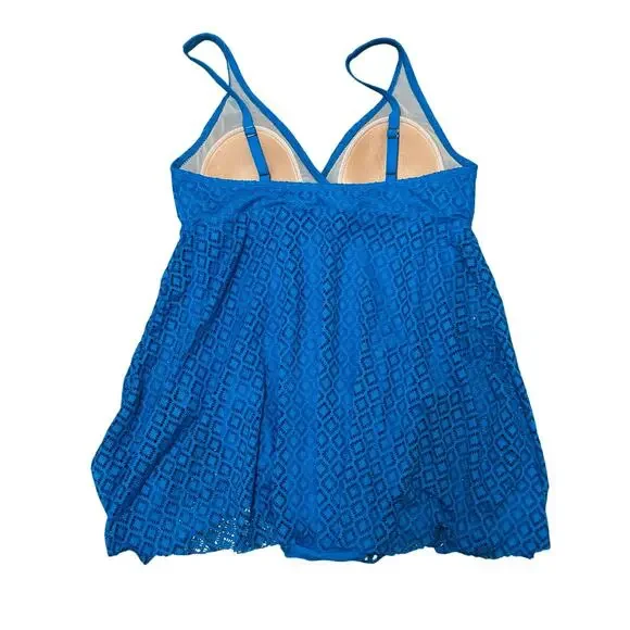 Alisha Levine Blue Swim Dress One Piece Lace Overlay Size 16 - Picture 4 of 7